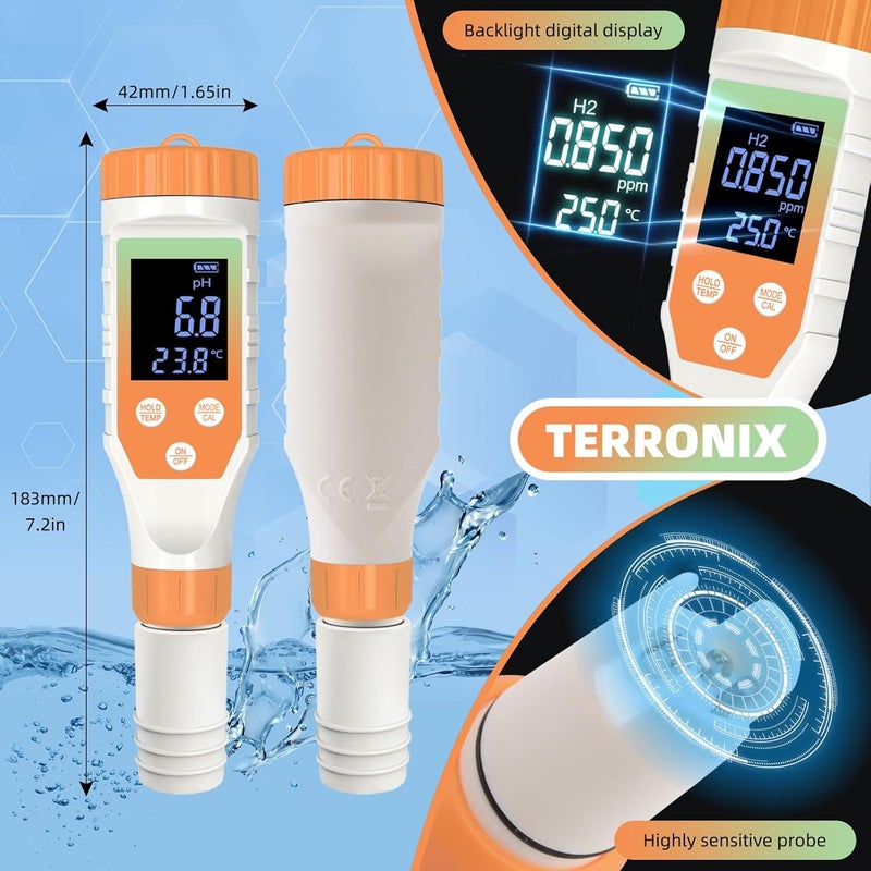 Terronix 7-in-1 Digital Water Quality Tester - ph Meter, pH TDS EC ORP Salt Temperature Meter, Portable Testing Kit with Digital Display - Image 4